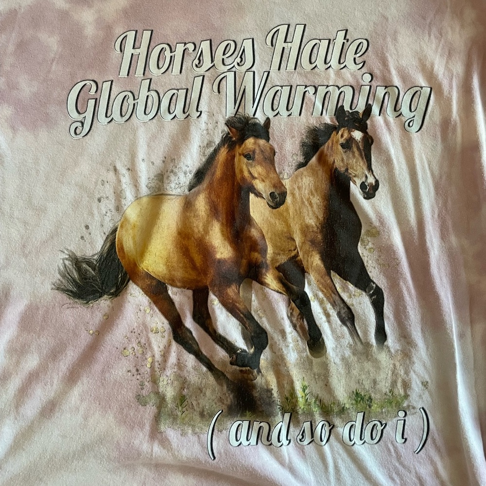 Horses Hate Global Warming T-Shirt (Unisex Size L)